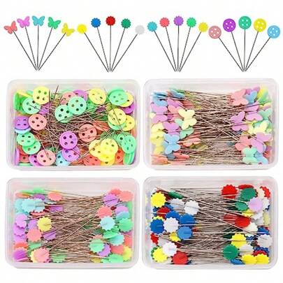 50/100pcs Flat Head Bear Buttons Hand Sewing Needles Flat Straight Pins With Box Quilt Pins Butterfly Head Patchwork Pins Sewing Straight Push Pins Bulk DIY Sewing Craft