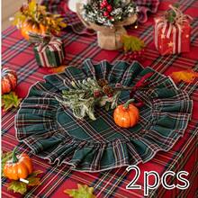 1/2/4pcs Red & Green Plaid Scalloped Edge Dual-Tone INS Style Christmas Atmosphere Round Napkins, Suitable For Weddings, Valentine's Day And Home Decor - Multicolor - View 13