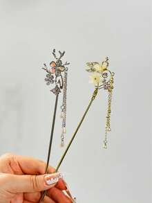 2PCS Bow & Floral Starry Sky Print Vintage Bohemian Elegant Palace Style Zinc Alloy Bridal Hair Sticks Suitable For All Seasons - Multicolor - View 8
