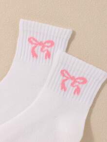 5/10/20 Pairs Baby Toddler White Crew Socks Pack, Sweet Pink Ribbon Bow Rib Knit Socks For Kids Halloween, Suitable For School Uniform Outdoor Wear - Multicolor - View 5