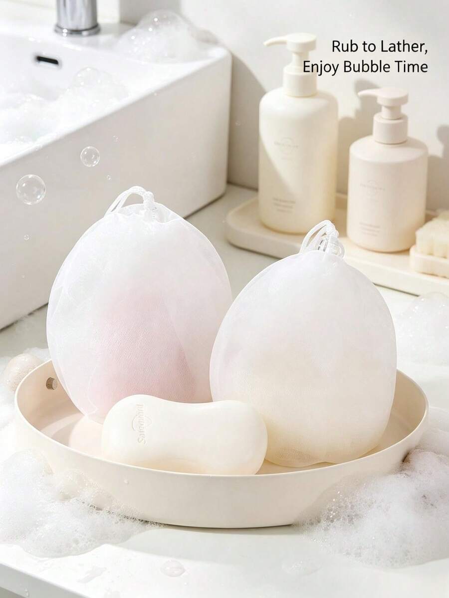1pc Soft Egg-Shaped Bath Sponge Set, Polyurethane Exfoliating Bath Sponge With Foaming Mesh, Minimalist Bathroom SPA Daily Shower Body Cleansing Tool - White - View 1