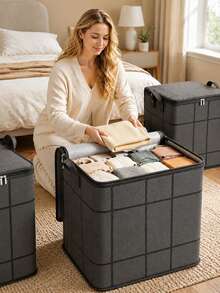 1pc Large Capacity Clothes Storage Bag, Black Foldable Clothes Storage Bag, Quilt Storage Bag, Large Capacity Clothes Bag, Bedroom Closet Storage Bag. Easy To Fold, Space-Saving, Durable, Suitable For Back To School And Home Storage - Black - View 3