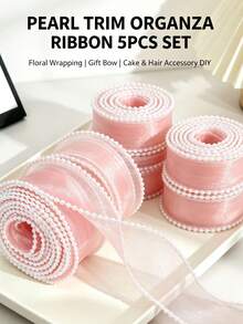 1PC/3PCS/5PCS Pearl Edge Mesh Ribbon, Exquisite Locked Edge Tulle Ribbon, Multiple Colors Available, Floral Bouquet Packaging, Gift Box Bow DIY Handmade Accessories, Atmospheric Decorative Ribbon - Transparent - View 9