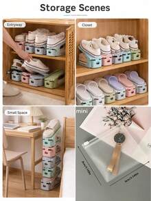 6PCS, Integrated Shoe Storage Rack, Space-Saving Adjustable Shelf, Double-Layer Shoe Tray, Dormitory Shoe Cabinet, Suitable For Bedroom, Bathroom, Office Closet Dividers, Bookshelf Dividers, L-Shaped Storage Rack, Car Storage And Drawer Organization, Effectively Save Space - Multicolor - View 9