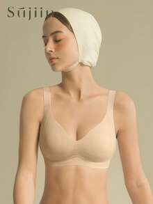SUJIIN Women's Plus Size Jelly-Feel Comfortable Full Coverage Soft Support Push-Up Wireless Seamless Elastic Bra MX219 - Apricot - View 1