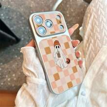 1 buah Casing Ponsel Motif Hantu Teh Susu Papan Catur Bahan TPU untuk Halloween, Kompatibel dengan Apple 17 Pro Max/17/16 Pro Max/15/13/12/11, Layar Jendela Besar, Perlindungan Penuh, Anti Jatuh, Casing Pelindung Lembut - Perak - View 5