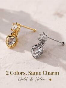 1pc Personalized Y2K Style Heart-Shaped Rhinestone Nose Stud Piercing Jewelry For Women, Suitable For Daily, Holiday And Party Wear - Multicolor - View 1