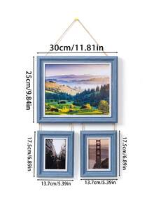 1pc Dual-Color Faux Wood 3-Piece Hanging Photo Frame Set, 10 Inch + 2pcs 5 Inch Rope Connected Wall Hanging Photo Frames, Home Photo Wall Decor - Multi-color - View 7