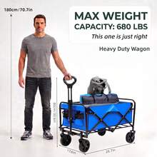 INBRAVE 220/450/680 LBS Capacity Heavy-Duty All-Terrain Folding Wagon Cart - Stainless Steel Frame With 600D Oxford Fabric, Collapsible Multifunctional Utility Wagon For Camping, Gardening, Beach, Shopping - No Assembly Required, Black - View 10