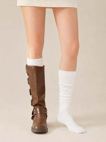 1/2/3 Pairs Slouchy Over-Knee Socks – Solid Black/White Design. Effortless Street Style For Boots, Loafers, Festivals & Wedding Season. - Multicolor - View 2