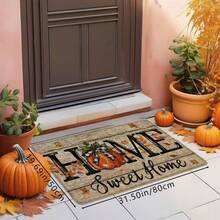 1pc Thanksgiving Pumpkin Decor Home Printed Floor Mat, Soft Non-Slip Absorbent Machine Washable Kitchen Rug, Holiday Fun Comfortable Carpet, Low Pile Rectangular Living Room Bedroom Bathroom Floor Mat - Apricot - View 7
