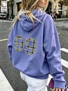 Oversized Women's Sweatshirt For Autumn/Winter, Long-Sleeve Hoodie With Pockets, Casual Top, Y2K Style, Daily Letter Graphic Print, Unisex, Streetwear - Purple Orchid - View 1