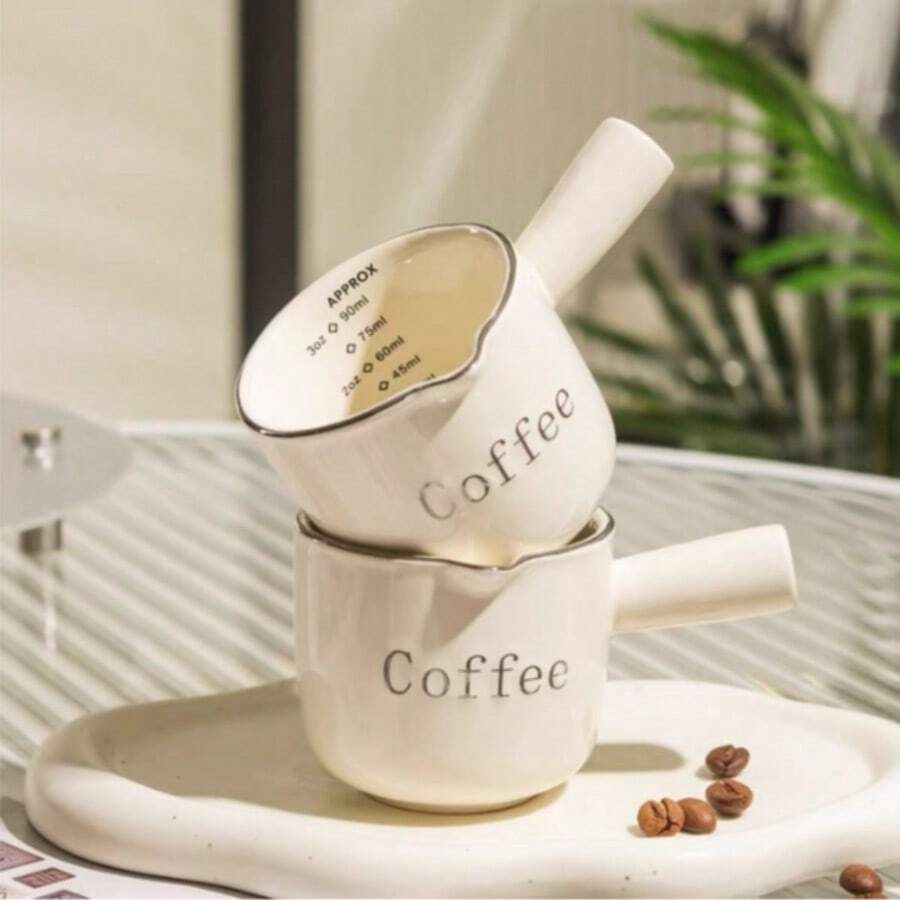 1pc 90ML Espresso Cup With Handle, Ceramic Espresso Cup, V-Shaped Rim, Coffee Measuring Cup And Milk Pitcher, Suitable For Espresso Making And Milk Frothing, Ideal Choice For Espresso Lovers - Multicolor - View 1