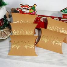 1/10/30pcs Christmas Golden Foil Pattern Gift Pillow Box, Snowman Party Favor Packaging Set For Holiday Celebrations - Multicolor - View 2