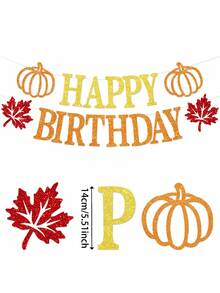 Pumpkin Happy Birthday Banner, Autumn Maple Leaf & Pumpkin Thanksgiving Birthday Party Decorations - Multicolor - View 6