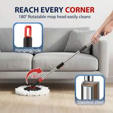 Mops & Bucket Sets,360° Swivel Mop Kit With 1 Fiber Mop Heads, And Stainless Steel Adjustable Handle,For Home Office Floor Cleaning - Black - View 5
