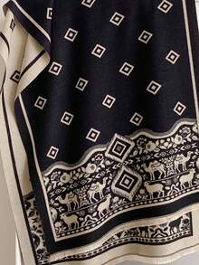 1pc Faux Cashmere Vintage Nomad Pattern Jacquard Warm Scarf For Women, Air Conditioning Room Blanket, Autumn/Winter Bohemian Style, Outdoor Travel, Cold Protection, Neck Guard, Soft Decorative Scarf Shawl Dual Use, Suitable For Daily Matching, First Choice For Gift - Black - View 3