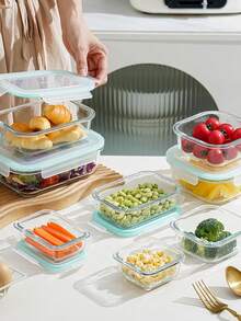 8 piece glass food storage container with leak-proof lid-seal meal preparation and bento box, refrigerator replacement storage box for microwave, oven, refrigerator and dishwasher, perfect for fruits, vegetables and salads, multi-purpose kitchenware | multi-size container | safety lock lid - Multicolor - Ver 11