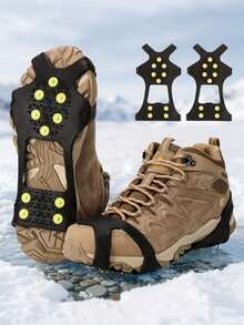 1 Pair Winter Anti-Slip Rubber Ice Cleats, Unisex 10-Tooth Traction Shoe Spikes For Snow And Ice, Black, Easy To Install, For Outdoor - Multicolor - View 1