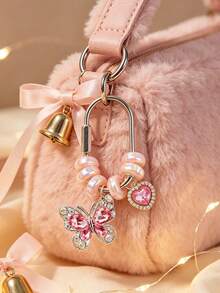 Butterfly Bead Heart-Shaped Sparkling Diamond Keychain, Suitable For Bags, Birthday, Back To School, Halloween, Valentine's Day, Christmas - Multicolor - View 7