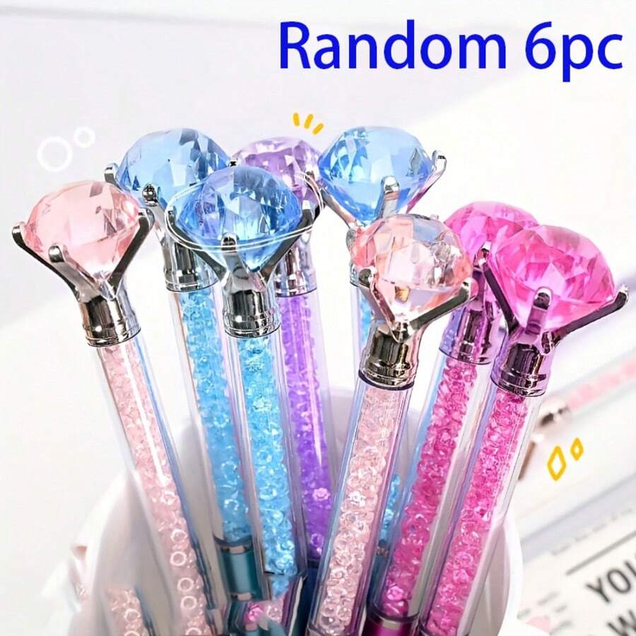 Random 1/6pcs Creative Large Diamond Ballpoint Pens, 1.0mm Tip, Black Ink, Suitable For Weddings, Offices And Holiday Celebrations. Writing Neutral Pens, Office Supplies, Back To School Gifts - A - View 1