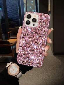17 Pro Max Phone Case Phone Accessories Summer Luxury Rhinestone Inlaid Phone Case, Compatible With 15, 14, 13, 12 - Pink - View 3