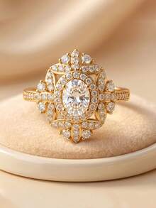 Gift Box Vintage Luxury Cubic Zirconia Ring, Women's Fashion Party Evening Jewelry, Suitable For Women's Wedding Engagement Or Holiday Gift - Gold - View 17
