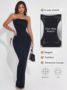 Convertible Strapless Long Dress For Women (Can Be Folded Into Short Dress) Black Summer Elegant - Black - View 4