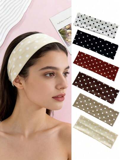 1pc Polka Dot Casual European & American New Style Yoga Elastic Headband Fashion Hair Accessory Sports Fitness Sweat-Absorbing Hair Tie