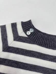Atasan Sweater Rajut Wanita Kasual Lucu Motif Space Dye dengan Bahu Longgar - Grey - View 10