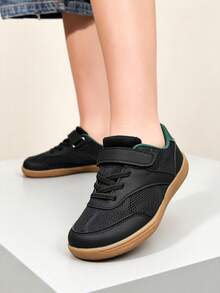 1 Pair Boys' Wide Toe Box Barefoot Athletic Shoes, Convenient Hook And Loop Design, Casual Versatile, Suitable For Outdoor Wear - Black - View 9