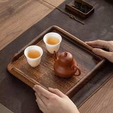 1pc 22*22*3cm Solid Walnut Wood Tea Tray, Tea Leaf Collection Tray - Brown - View 4