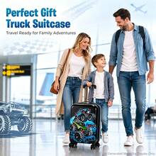 Boys' 4x4 Off-Road Truck Print Hard Shell Kids Rolling Suitcase, Spinner Wheels Carry-On Luggage, Portable Travel Vacation Suitcase For Children - Black - View 7