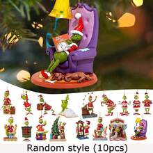 Panini 6-12pcs Christmas Green Monster Resin Hanging Ornaments, Classic Holiday Scene Shaped Christmas Tree Hanging Decor, Multi-Scene Fun Holiday Resin Crafts, With Hanging Rope For Christmas Tree And Entryway Decoration, Christmas Gift Atmosphere Small Accessories, Holiday Home And Window Display Decor Gift - Random Styles - View 11