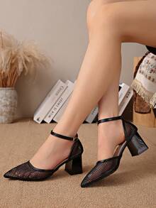 New Chinese Style White High Heel Women's Half-Slip Thin Heel Pointed Toe Lace Embroidery Two-Way Wear Sandals - Black - View 4