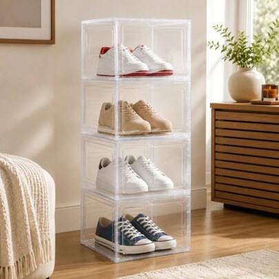 4 Caixa Sneaker Box Organizadora Sapatos com Tampa de Acrílico Transparente