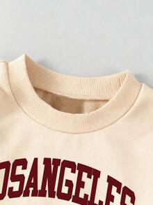 Young Girl Letter Print Round Neck Long Sleeve Top And Flared Pants Set - Apricot - View 4
