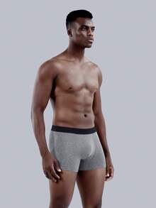 1 buah Celana Dalam Boxer Pria BONITOS dengan Pita Huruf, Model Pinggang Sedang, Celana Pendek Klasik - Grey - View 8