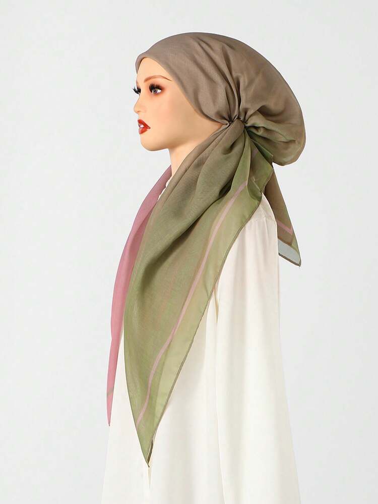 1 st dam hijab i gradient rosa och grönt med tryck, ny praktisk tryckt huvudduk, moderiktig avslappnad hijabscarf, lätt att bära, casual och mångsidig för daglig användning - rosa grön - Visa 6