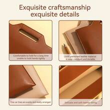 A4 PU Leather Document Holder Portfolio Folder, Large Capacity Handheld Business Briefcase File Organizer For Office School Travel Document Storage - Single Piece - View 6