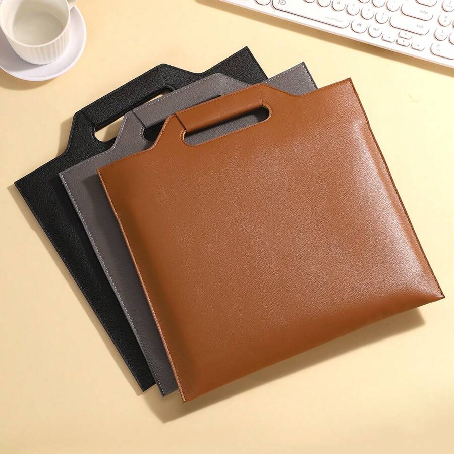 A4 Large Capacity PU Leather Document Organizer, Portable Handheld Business File Folder, Multi-Color, Suitable For Office, School, Travel Paper Storage - Single Piece - View 1