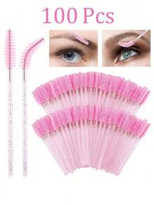 100/50/10pcs Mascara Brushes, Nylon Bristle Eyelash Brushes, Fragrance-Free Eyebrow Extender (With ABS Plastic Handle), Suitable For Normal Skin - Pink And Black Brush Head Set - Pink - View 7