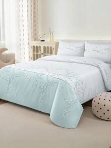 2/3pcs Light Blue Floral Branch Pattern Duvet Cover Bedding Set, Soft Breathable Wrinkle-Resistant, Sleep-Inducing, Luxury Hotel Style, Reversible Dual-Color Duvet Cover*1 Pillowcase*1/2, Extra Large/Large/Full/Twin Size - Multicolor - View 1
