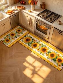 1/2pcs Autumn Sunflower Pattern Vintage Diatomaceous Earth Bath Mat, Super Absorbent, Non-Slip, Perfect For Bathroom, Kitchen And Dining Room, Quick Dry, Ideal Home Decor And Bathroom Mat Gift, Holiday Gift! - Multicolor - View 2