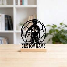 1pc Customized Football Player Sign, Personalized Boy Football Decor With Wooden Stand, Unique Gift For Home, Office, Garage And Birthday Celebration, Home Decoration - Black - View 4