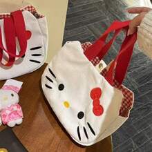 SANRIO Hello Kitty Embroidered Canvas Tote Bag, Daily Commute Shoulder Handbag - White - View 7