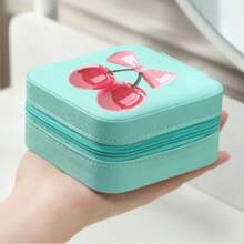 Cute Bow & Cherry Print Minimalist Jewelry Box, Portable Jewelry Storage Box, Summer Travel Jewelry Organizer For Earrings, Necklaces, Rings, Jewelry Display And Storage, Mini Jewelry Organizer, Large Capacity Jewelry Rack, Suitable For Earrings, Rings, Necklaces, Bracelets, Nail Art, Women's Gift Storage, Travel Essentials, Back To School Dorm Storage, Holiday Gift,Makeup Organizer,Room Decor - Multicolor - View 14