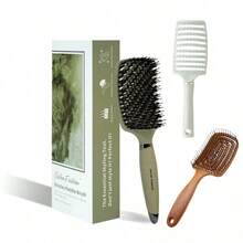 1pc Boar Bristle Anti-Static Scalp Massage Hollow Styling Comb Hair Salon Tool Gift - Multicolor - View 6