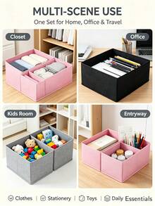 3/6pcs Foldable Wardrobe Storage Boxes, Large Capacity Drawer-Style Storage Baskets, Bedroom Cosmetic Storage Boxes, Socks & Underwear Storage Boxes, Home & Travel Essentials, Cabinet Storage - Pink - View 10