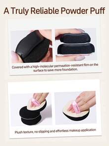 Amortals 4pcs Makeup Tool Set, Teardrop & Pear Shaped Foundation Puff And Round Setting Powder Puff, With Curved Foundation Brush, Soft Skin-Friendly Dry & Wet Dual Use, Suitable For Base Makeup & Setting, Popular Makeup Accessories - Blue - View 10
